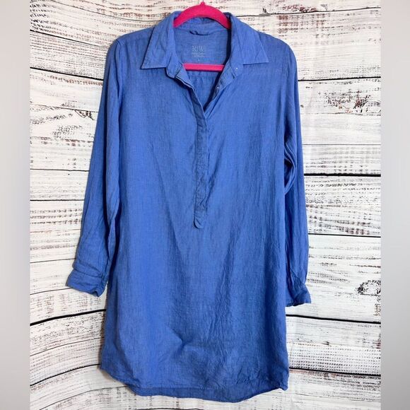 Kiwi saint tropez Dress Womens Sz Small linen shirt popover Woven champery Blue - Picture 2 of 11